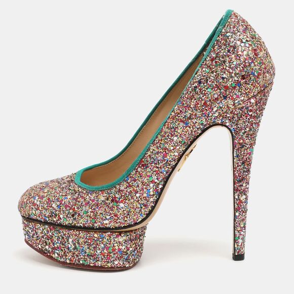 Charlotte Olympia Priscilla Size 39.5 Multicolor Glitter Platform Pumps